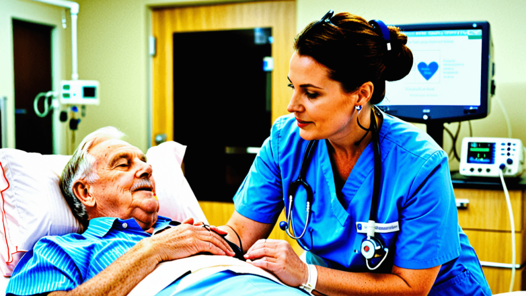 Cardiovascular Nurse checking an elderly patient